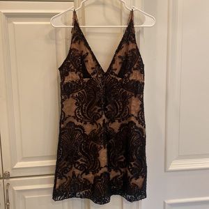 Free People black sequin lace mini dress size 2